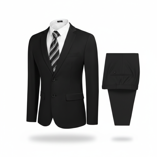 Premium executive black male burial suit jacket and trousers for a dignified final farewell.