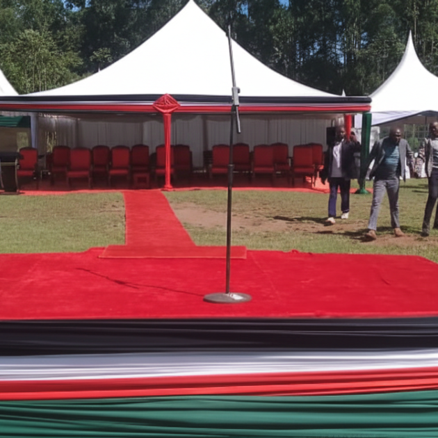 Premium modular ceremonial stage with a long red carpet walkway for VIP events and corporate functions.